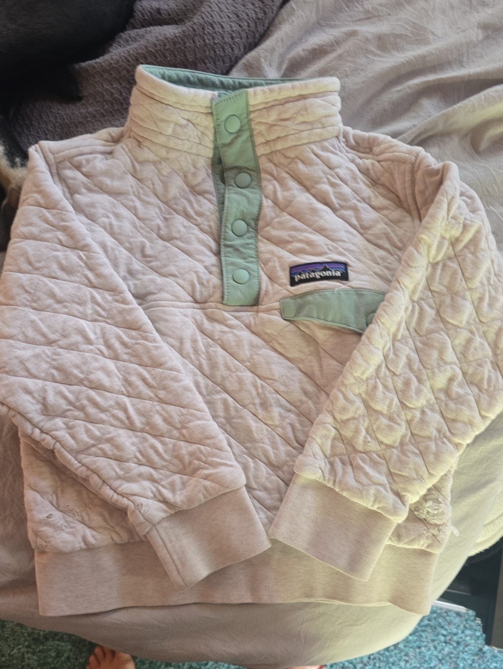 Patagonia Kids Quilted Snap Pullover - Pale Pink with Mint Trim